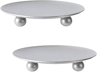 2 Sets Iron Plate Candle Holder, Roucerlin Decorative Iron Candle Plate, Premium Pedestal Stand Candlestick Plates for Wax (Silver)