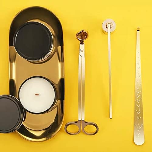 MUXSAM 4 in 1 Candle Accessory Set - Wick Trimmer, Dipper, Snuffer, Storage Tray Plate, Candle Care Tools Gift for Lovers of Home Decoration (Gold)