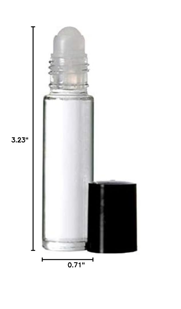 Clear Glass 10ml. Roll on Perfume Bottle. Perfect for Essential Oils Aromatherapy, Perfume, and Cologne. Plastic Roller Color or Clear Based on Availability. Pipettes Included (144 Bottles, Clear)