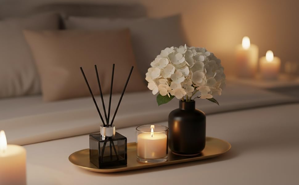 KUMGROT Candle Tray Stainless Steel Jewelry Tray Perfume Rings Keys Pillar Spherical Candles Oval Decorative Candle Holder for Bathroom Kitchen Dresser Gold 9 Inch