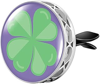 Wild Essentials Four Leaf Clover Essential Oil Car Vent Diffuser, Stainless Steel Locket Pendant with 8 Color Refill Pads, Customizable Air Freshener for Aromatherapy, Shamrock, Lucky Charm