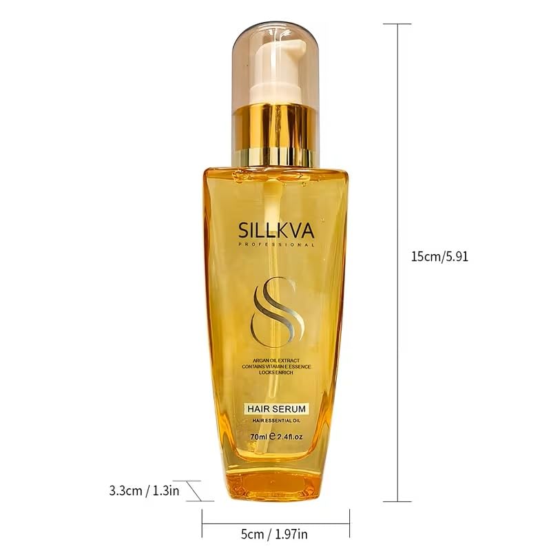 SILLKVA PROFESSIONAL Argan Oil Hair Serum 2.4oz for All Hair Types with Vitamin Essence Smooths Frizz Moisturizes & Enhances Shine - Best Gift
