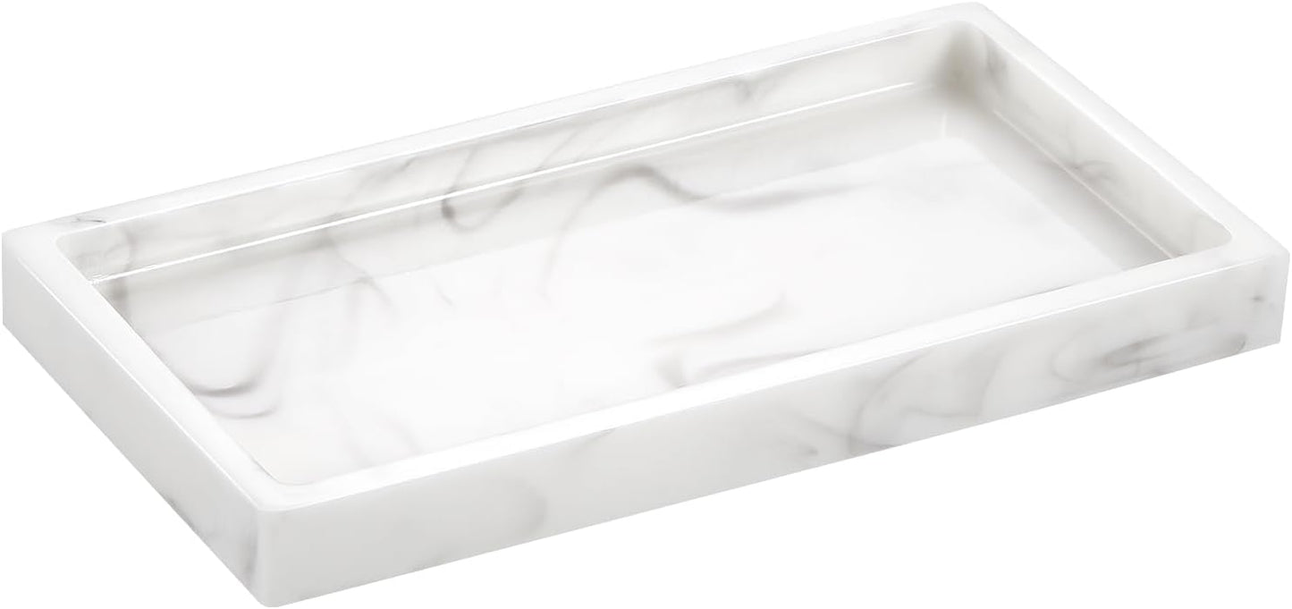Emibele Bathroom Vanity Tray, Small 8" Rectangular Resin Kitchen Soap Dresser Jewelry Dish Tray Bathroom Countertop Organizer Tray for Cosmetic Perfume Candle, Mini, Ink White