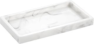 Emibele Bathroom Vanity Tray, Small 8" Rectangular Resin Kitchen Soap Dresser Jewelry Dish Tray Bathroom Countertop Organizer Tray for Cosmetic Perfume Candle, Mini, Ink White
