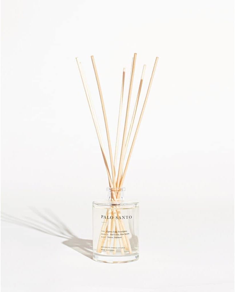 Brooklyn Candle Studio Reed Scent Diffuser - Palo Santo - Relaxing Oil Diffuser, Cedar, Eucalyptus & Sandalwood Fragrance, 8 Rattan Diffuser Reeds, Clean Ingredients - 3.7oz