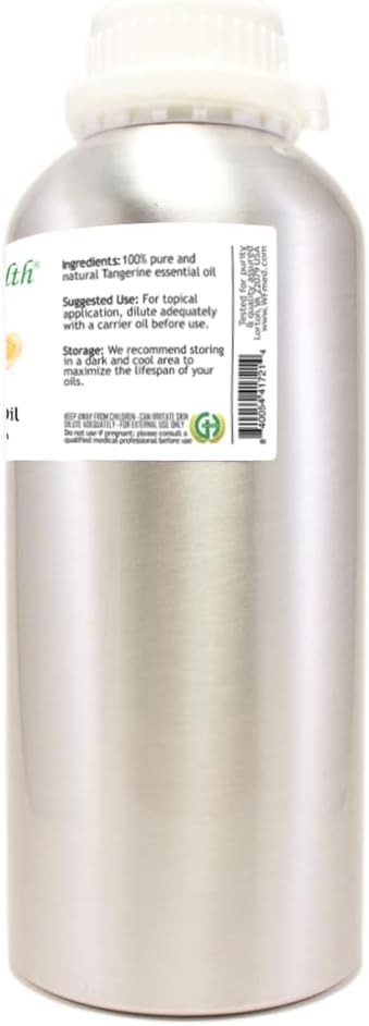 Tangerine Essential Oil – 32 fl oz (946 ml) Aluminum Bottle w/Plug Cap – 100% Pure Essential Oil – GreenHealth