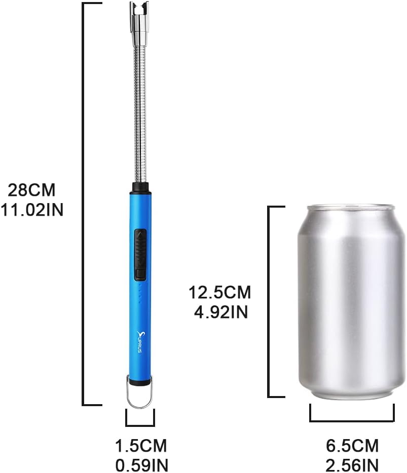SUPRUS Fluorescent Lighter Glows in The Dark 360°Flexible Neck USB Rechargeable Windproof Triple Safety for Candle Cooking BBQ in Party (Blue)