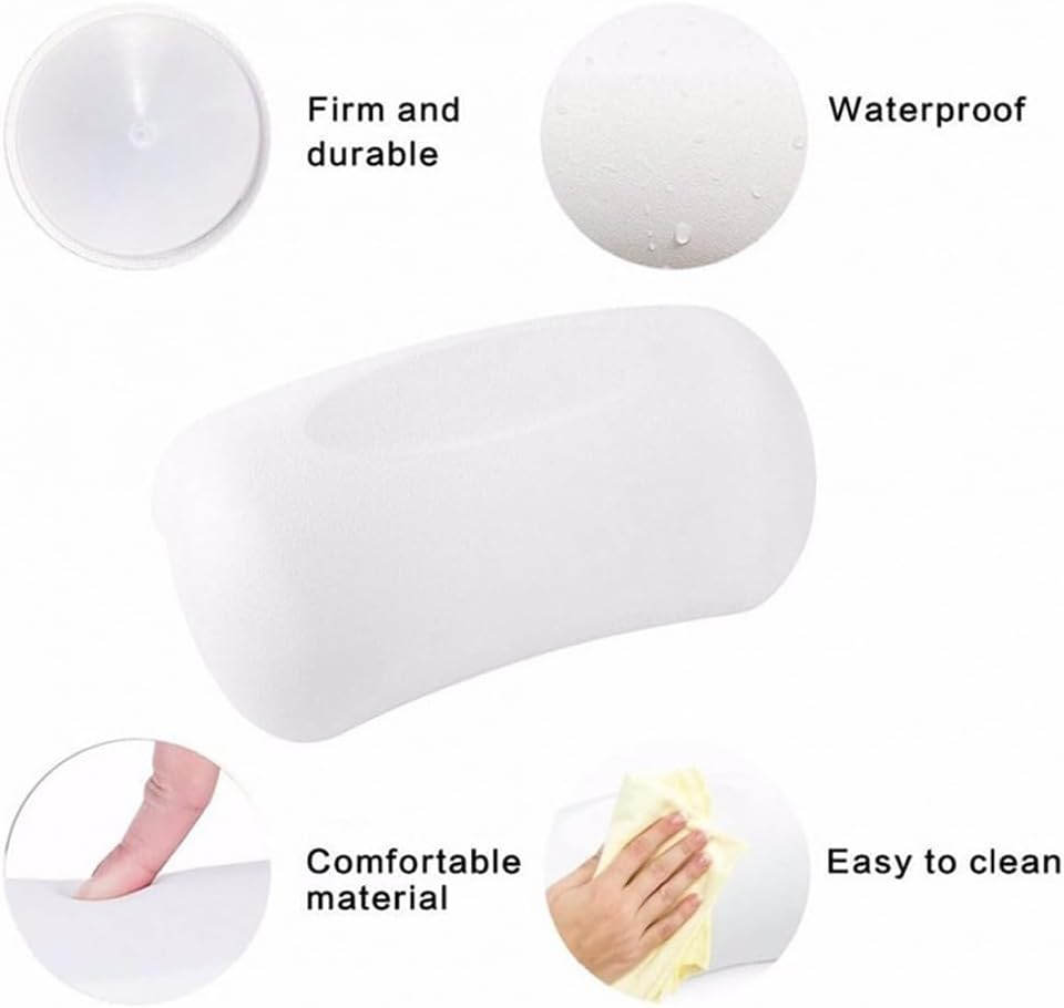 SPA Bath Pillow Non-Slip Bathtub Headrest Soft Waterproof Bath with Suction Cups Bath Neck Cushion Black