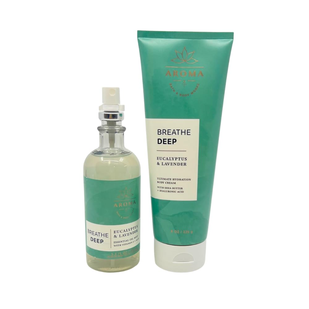 Bath and Body Works Aromatherapy Breathe Deep Eucalyptus Lavender Pillow Mist & Body Cream Gift Set