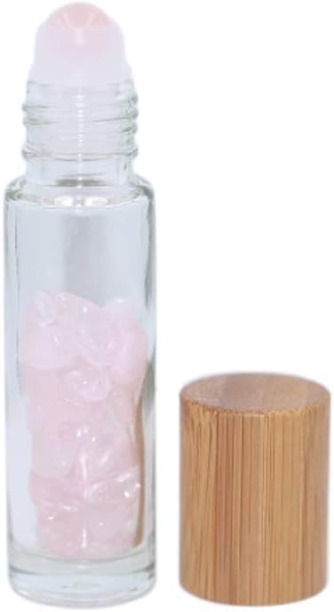 Wresty 10ml Roll On Bottle With Gemstone Rollerball&Crystal Chips Inside,10 Packs Glass Roller Bottles Essential Oil Sample Bottles(Bamboo Lids)