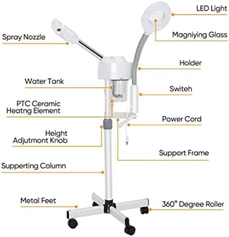 2 in 1 Facial Steamer 5X Magnifying Lamp - Hot Ozone Spa Machine, Mist Face Salon Beauty Skin Care Equipment
