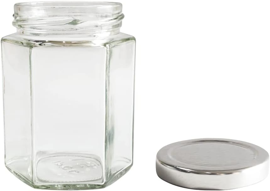 190ml 6oz Hexagon Glass Jars, Pack of 24 Sets With Silver Lids for Jam, Honey, Jelly, Candy, Candle, Wedding Favors, Baby Shower, Spice, Crafts, Party Favors, Samples