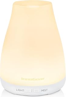 InnoGear Essential Oil Diffuser, Ultrasonic Diffusers for Home Aromatherapy Humidifier for Bedroom Room 7 Colors LED 2 Mist Mode Auto Off, Basic White