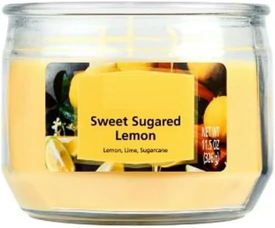 3-Wick Glass Jar Candle – Sweet Sugared Lemon Scent – Yellow Wax – 11.5 oz Home Fragrance Candle