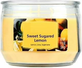 3-Wick Glass Jar Candle – Sweet Sugared Lemon Scent – Yellow Wax – 11.5 oz Home Fragrance Candle