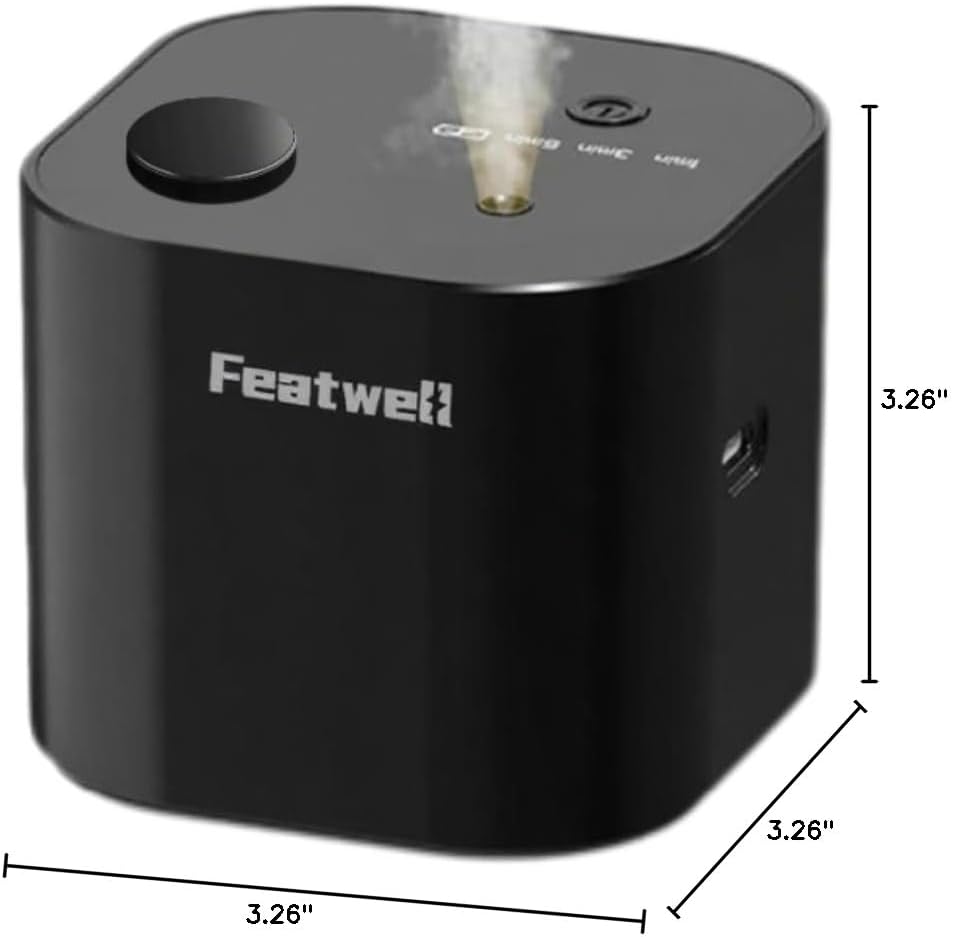 Featwell Waterless Diffuser with 3 Spray Modes, 200 Sq Ft Coverage Portable Essential Oil Diffuser, Aroma Diffusers for Home, Bedroom, Office (Black)