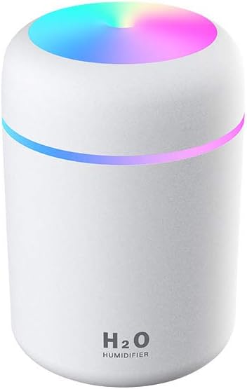 Colorful Cool Mini Humidifier,Essential Oil Diffuser Aroma Essential Oil USB Cool Mist Humidifier,2 Adjustable Mist Modes, Super Quiet,for Car,Office,Bedroom(White)