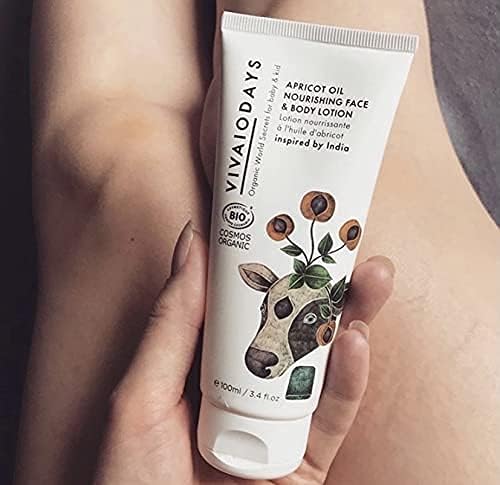 VIVAIODAYS Certified Organic Apricot Oil Nurishing Face & Body Lotion for Baby & Family, Gentle Hydration even for Sensitive Skin, 3.4 fl. oz.