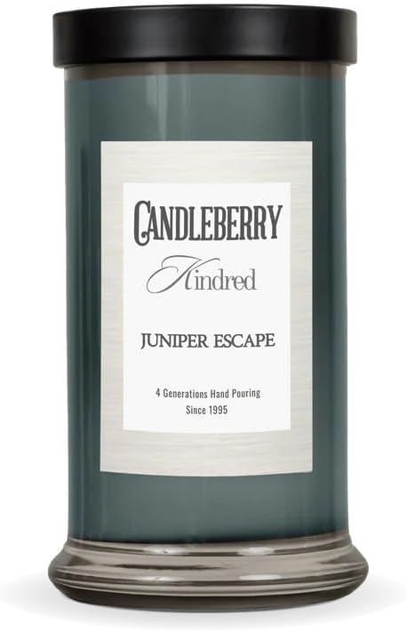 Candleberry Candles Kindred Tropical Citrus Collection | Luxury Glass Jar | USA Hand Poured Soy Blend Candle | Highly Scented & Long Lasting | Up to 90 hour Burn Time (Juniper Escape)