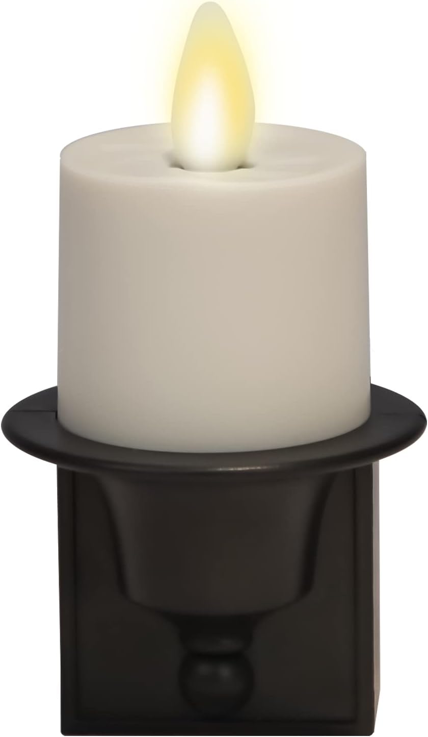 Luminara Flameless Candle Nightlight w/Dusk to Dawn Light Dark Auto Sensor, Black Wall Plug Indoor Night LED Light w/Real-Flame Effect Technology, Bathroom Bedroom Hallway, No Remote Needed