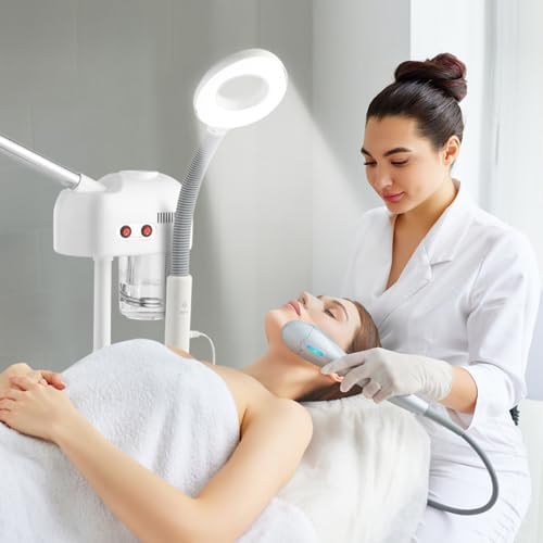 OmySalon 2 in 1 Facial Steamer with 5X Magnifying Lamp, Esthetician Steamer Hot Ozone Mist Face Spa Mist Steam for Home Beauty Salon, Personal Skin Care Deep Cleaning, White