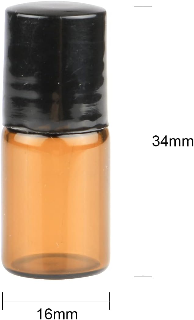 Wresty 25 Pcs Essential Oil Glass Roller Bottles Mini Tiny Refillable Empty Aromatherapy Perfume Liquid Amber Glass Roll On Bottles Vials Metal Rollerball Bottles Jar (2ml)