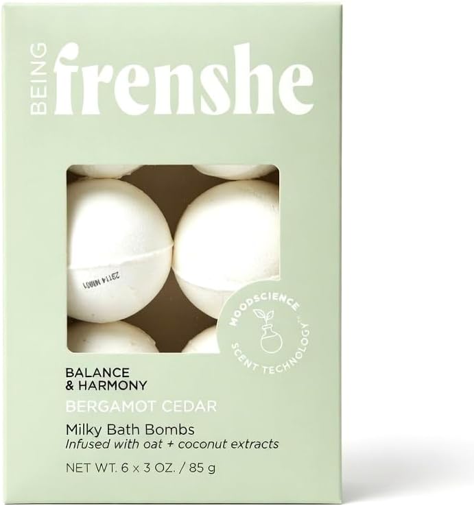 Being Frenshe Milky Bath Bombs, Bergamot Cedar, Balance & Harmony, Infused with Oat & Coconut Extracts, 6 x 3 oz