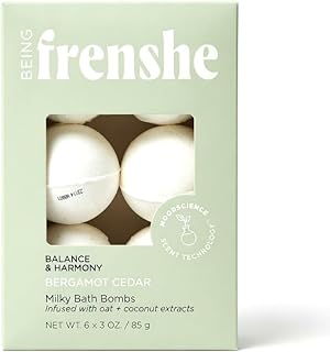 Being Frenshe Milky Bath Bombs, Bergamot Cedar, Balance & Harmony, Infused with Oat & Coconut Extracts, 6 x 3 oz