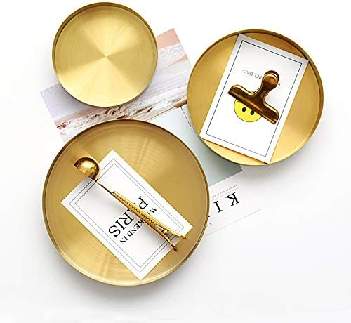 IVAILEX Round Gold Tray Stainless Steel Jewelry, Make up, Candle Plate Decorative Tray (5.5 inches)