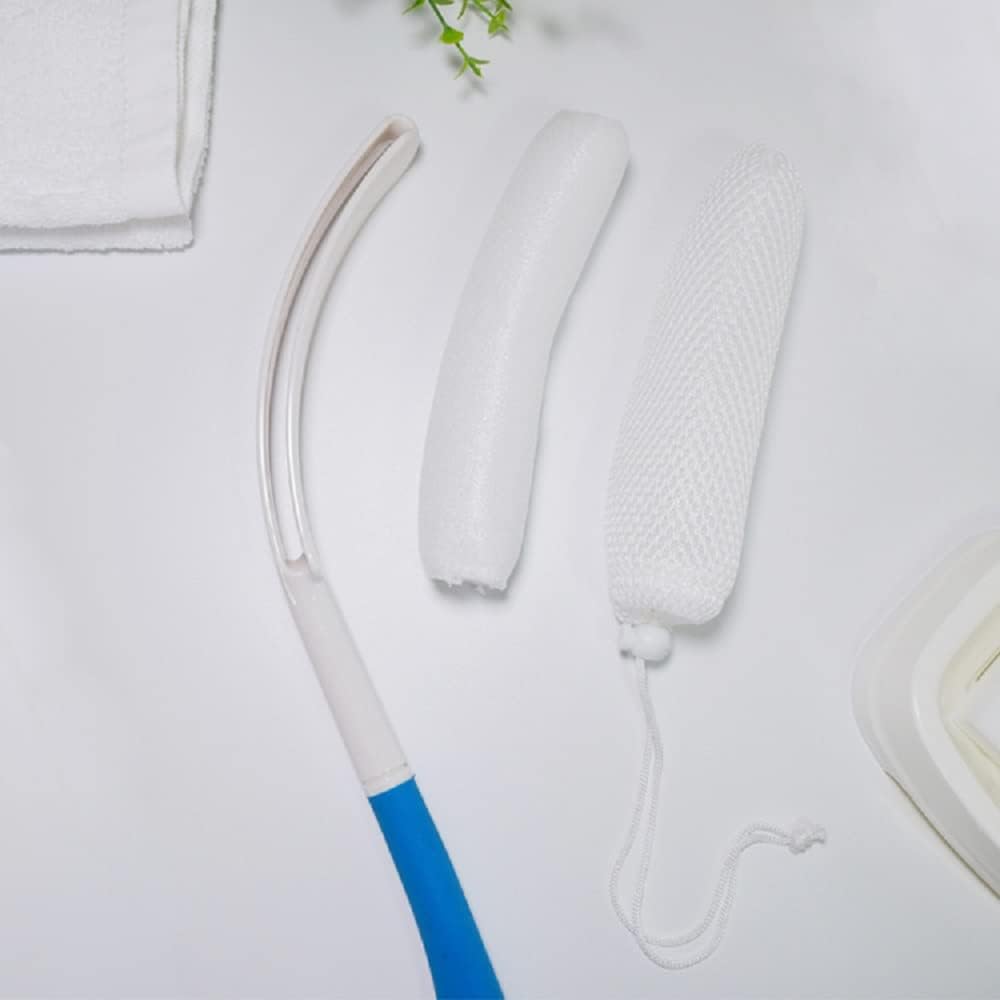 Body Back Bath Brush, Curve Long Handle Mesh Bag Sponge, Replaceable Scrubbing Brush, Exfoliating Skin Shower Brush, Length 15.35 Inch/39cm