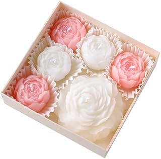 6-Pack Flower Candles Set, Rose Peony Shaped Scented Floral Candle Handmade Aromatherapy Gifts for Mother Wedding Home Decor (White & Pink)