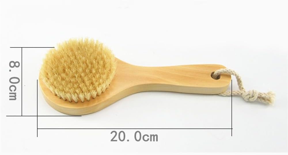 Wooden Short Handle Dry Body Brush Scrubber, 7.87 Inch Natural Bristles Bath & Shower Brush Scrubber.