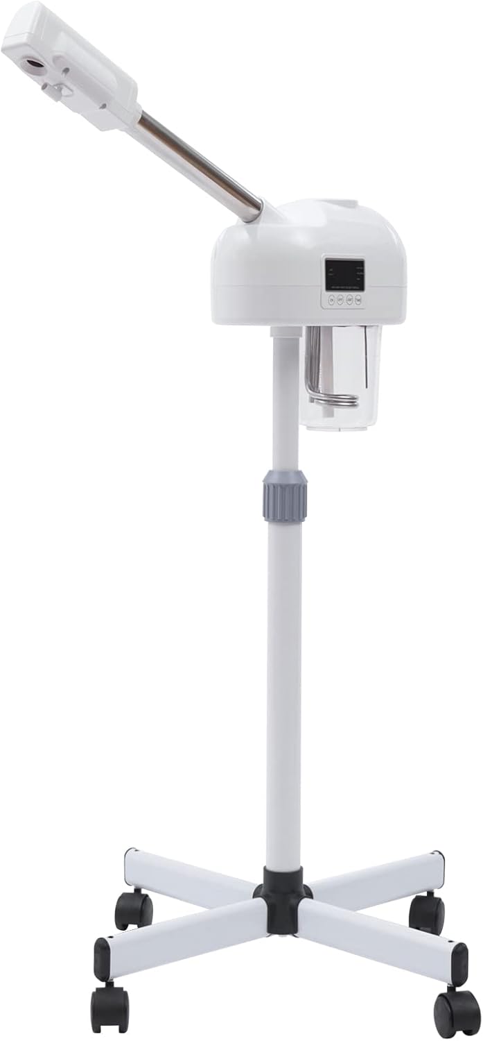Professional Facial Steamer Machine on Wheels, Standing Esthetician Steamer, Facial Steamer for Skin Rejuvenation, Spa or Personal Care (White)