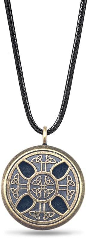 Wild Essentials Celtic Cross Aged Brass Necklace Essential Oil Diffuser Kit, Lavender, Lemongrass, Peppermint, Orange Oils, 12 Pads, Calming Aromatherapy Gift Set, Customizable Color Changing, Perfume