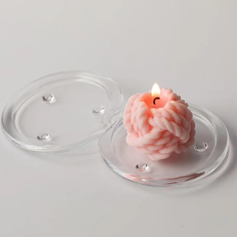 12 Pack Clear Transparent Candle Plate, Round Glass Candle Holder, Candle Holders for Pillar Glass 3"
