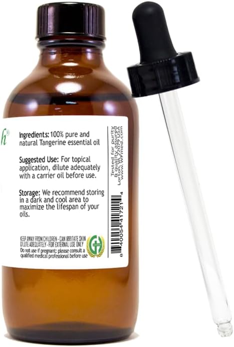 Tangerine Essential Oil – 4 fl oz (118 ml) Glass Bottle w/Glass Dropper – 100% Pure Essential Oil – GreenHealth