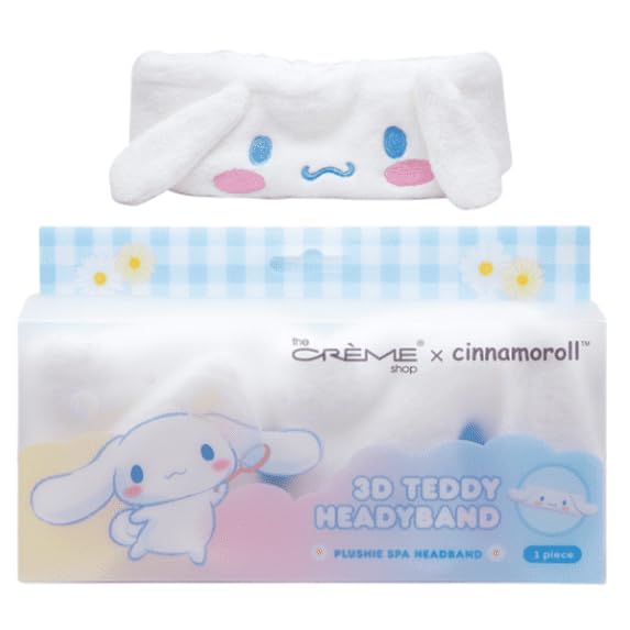 The Crème Shop x CINNAMOROLL 3D TEddy Plush Spa Headband with Stretchy Elastic Band for Comfortable Fit - Ideal for Hair Control during Beauty and Skincare Routines