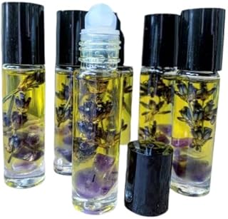 Lavender Roll On,Lavender Flowers & Amethyst Chips, Essential Oil blend, Soothing Roll On,Handmade, Pure,Jojoba Oil, Lavender Oil