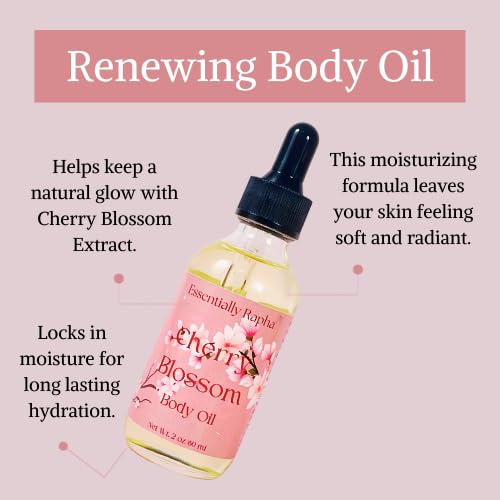 Cherry Blossom Body OIl - Long Lasting Moisture with Apricot Kernel, Camellia Seed, Avocado and Rice Bran Oil, Cherry Blossom Scented Hydrating Oil For Soft and Glowing Skin, 2 oz