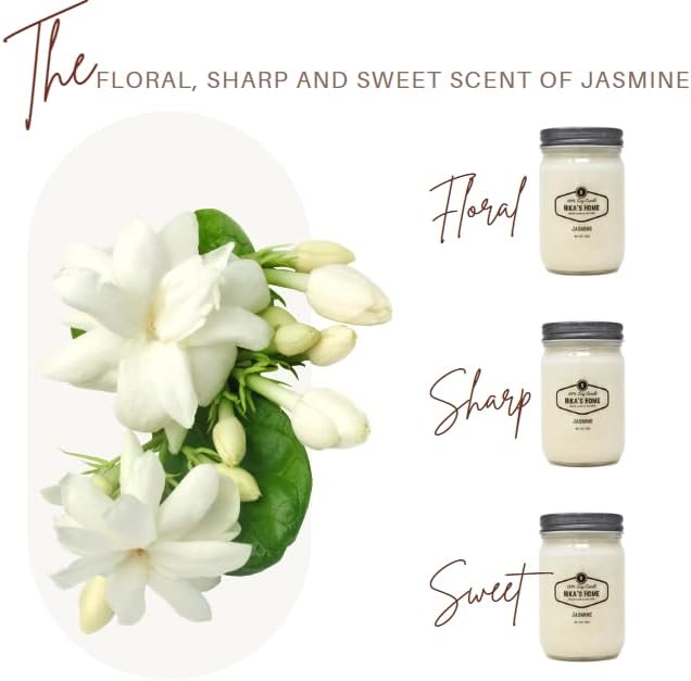 Jasmine Soy Candle 12oz Mason Jar Non-Toxic White Soy Candle-Hand Poured Candle- Handmade, Long Burning 50-60 Hours Highly Scented All Natural, Clean Burning Large Candle Gift Décor
