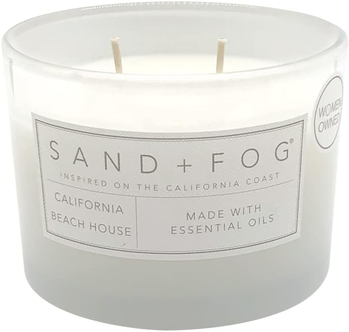 Sand + Fog Scented Candle - California Beach House – Additional Scents and Sizes – 100% Cotton Lead-Free Wick - Luxury Air Freshening Jar Candles - Perfect Home Decor – 12oz