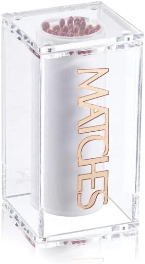 Waterdale Collection Glass Match Jar - Rectangular Gold Match Holder for Storing Matches in Style
