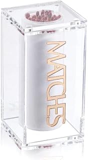 Waterdale Collection Glass Match Jar - Rectangular Gold Match Holder for Storing Matches in Style