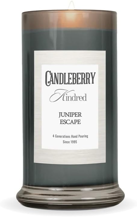 Candleberry Candles Kindred Tropical Citrus Collection | Luxury Glass Jar | USA Hand Poured Soy Blend Candle | Highly Scented & Long Lasting | Up to 90 hour Burn Time (Juniper Escape)