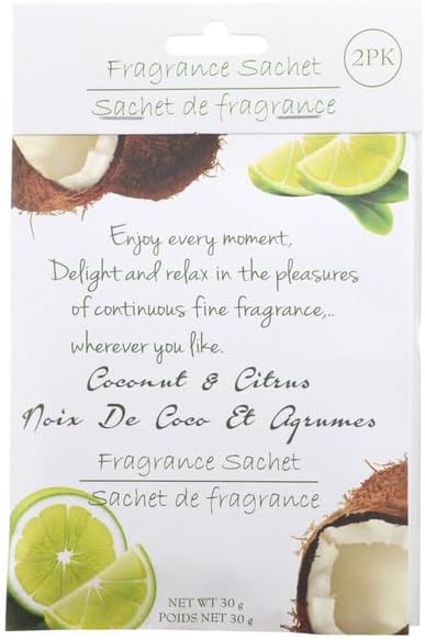Coconut & Citrus Fragrance Sachet, 2 Pack, 30g per Pack, Long Lasting Fragrance for Drawers, Closets, Cars