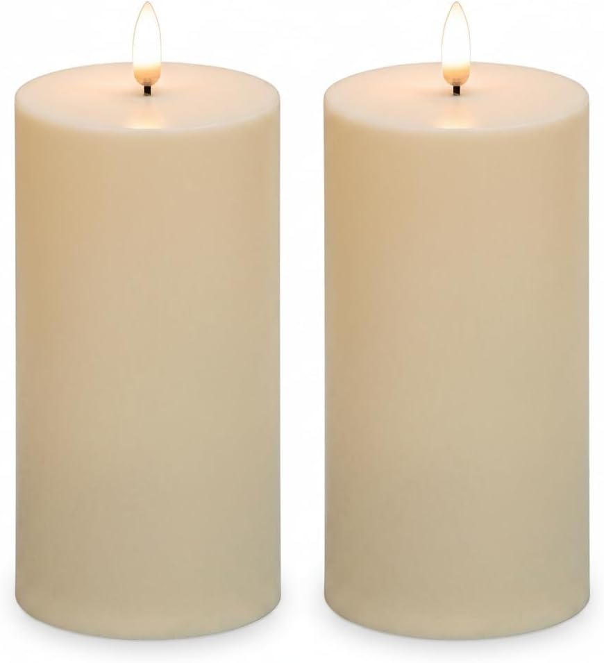 ANGELLOONG Flameless Pillar Candles with Timer, 2 Pack 3 x 6 Inch Waterproof Battery Operated Flickering LED Candle for Outdoor Wedding Table Decor