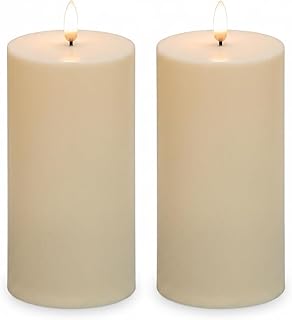 ANGELLOONG Flameless Pillar Candles with Timer, 2 Pack 3 x 6 Inch Waterproof Battery Operated Flickering LED Candle for Outdoor Wedding Table Decor