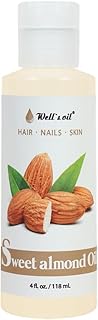 Well’s Oil Sweet Almond Oil | 4 fl oz (118 ml) | Almond Oil–Based Carrier Oil with Vitamin E | For Hair, Skin & Nails | Unscented | Cosmetic Grade