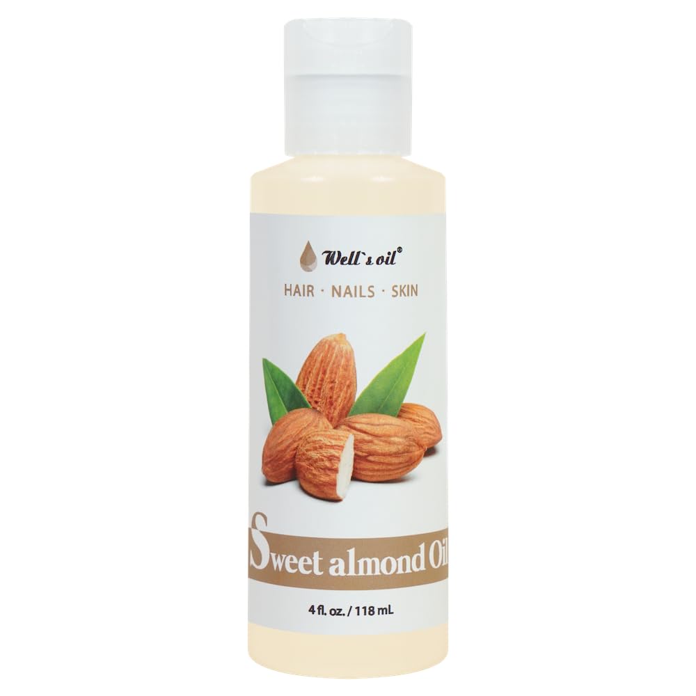 Well’s Oil Sweet Almond Oil | 4 fl oz (118 ml) | Almond Oil–Based Carrier Oil with Vitamin E | For Hair, Skin & Nails | Unscented | Cosmetic Grade