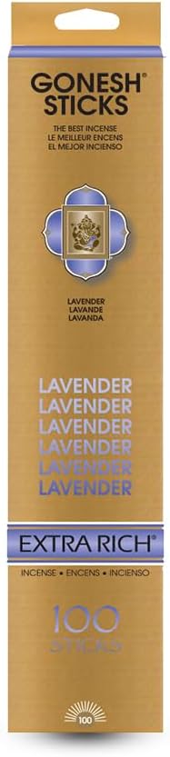 Gonesh - Extra Rich Scented Incense Sticks - Non-Toxic 10” Slow Burn Aromatic Sticks - Lavender - 100 Pack